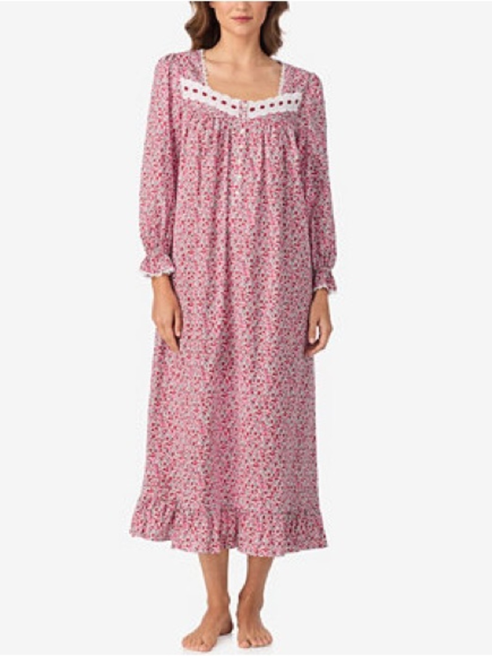 Eileen West Sz XL Red Floral Cottagecore Cotton Modest Long Nightgown